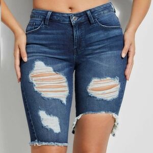 NEW GUESS Destroyed Denim Bermuda Shorts
